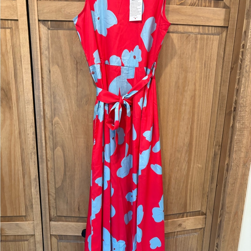 Red and Blue Patterned Dress